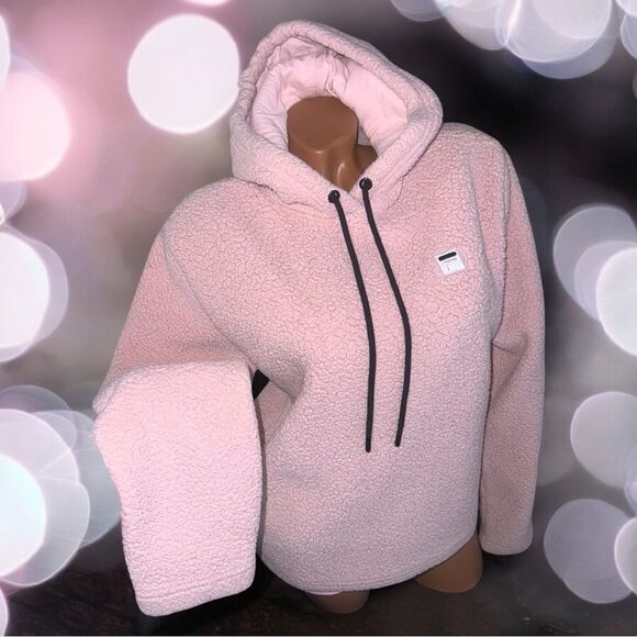 FILA l Pink Sherpa Hoodie Jacket l Pink Straight Cut l Pink Lined Hood l M l EUC - Picture 1 of 10